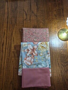 THREE -  YARD CUTS.  Floral Cotton Fabric Bundle in Dusty Rose & Sky Blue Moda
